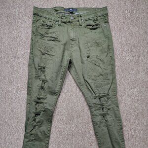 JORDAN CRAIG Sean Jeans Men's 34x32 Green Slim Taper Stretch Denim Distressed
